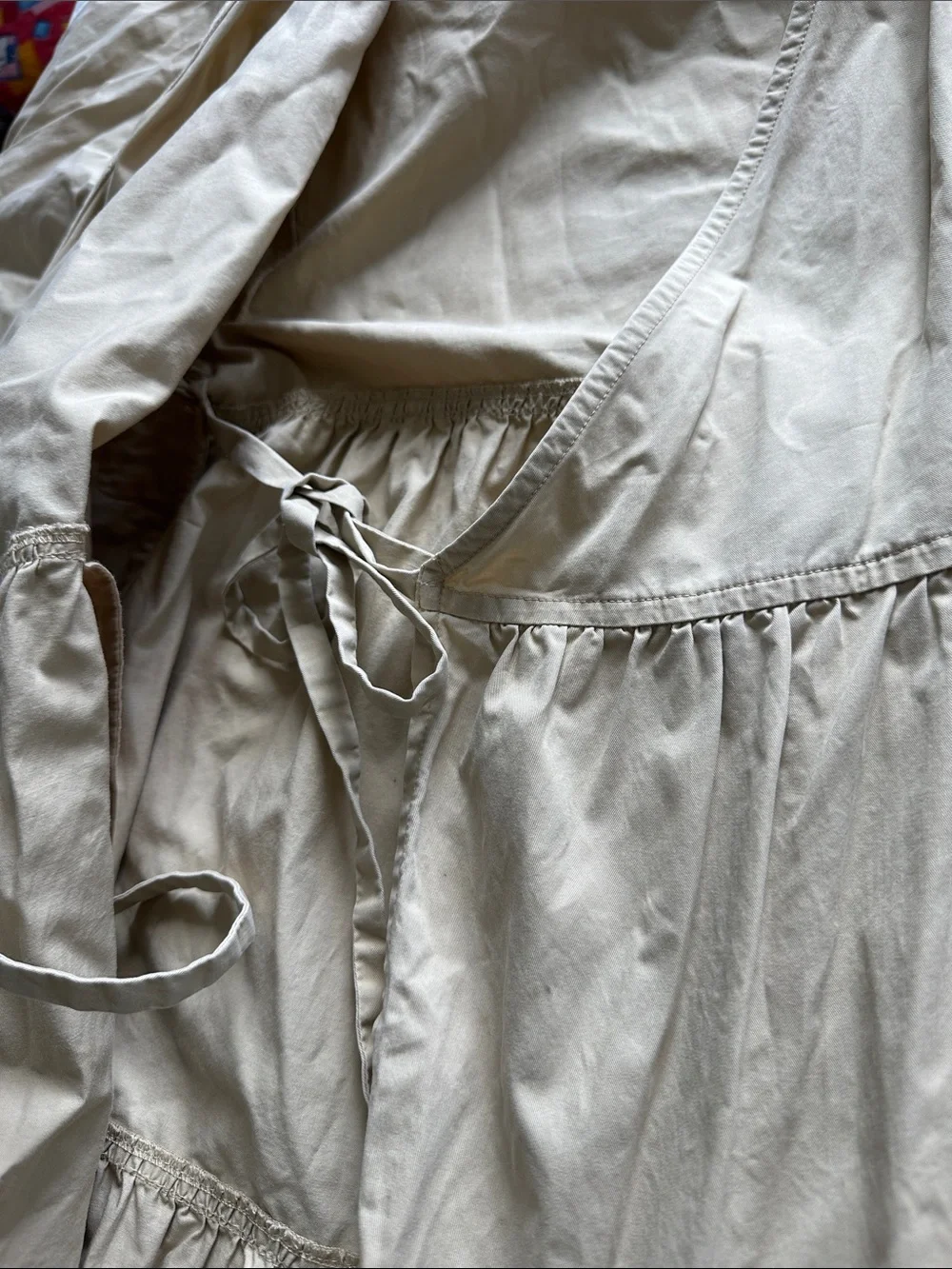 X—COS Beige Tie-Waist Midi Dress with Subtle Puff Sleeve Size M-L - Picture 6 of 16